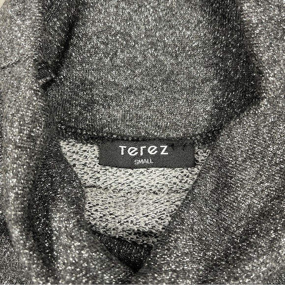 TEREZ black & metallic grey long sleeve mock neck lightweight sweater, size S - Picture 2 of 11